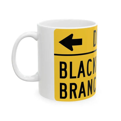 DELMAR w BLACKWATER BRANCH MUTCD-DE W16-8a-DE (Delaware) (Road Sign) White Coffee Mug - Go Mug Yourself