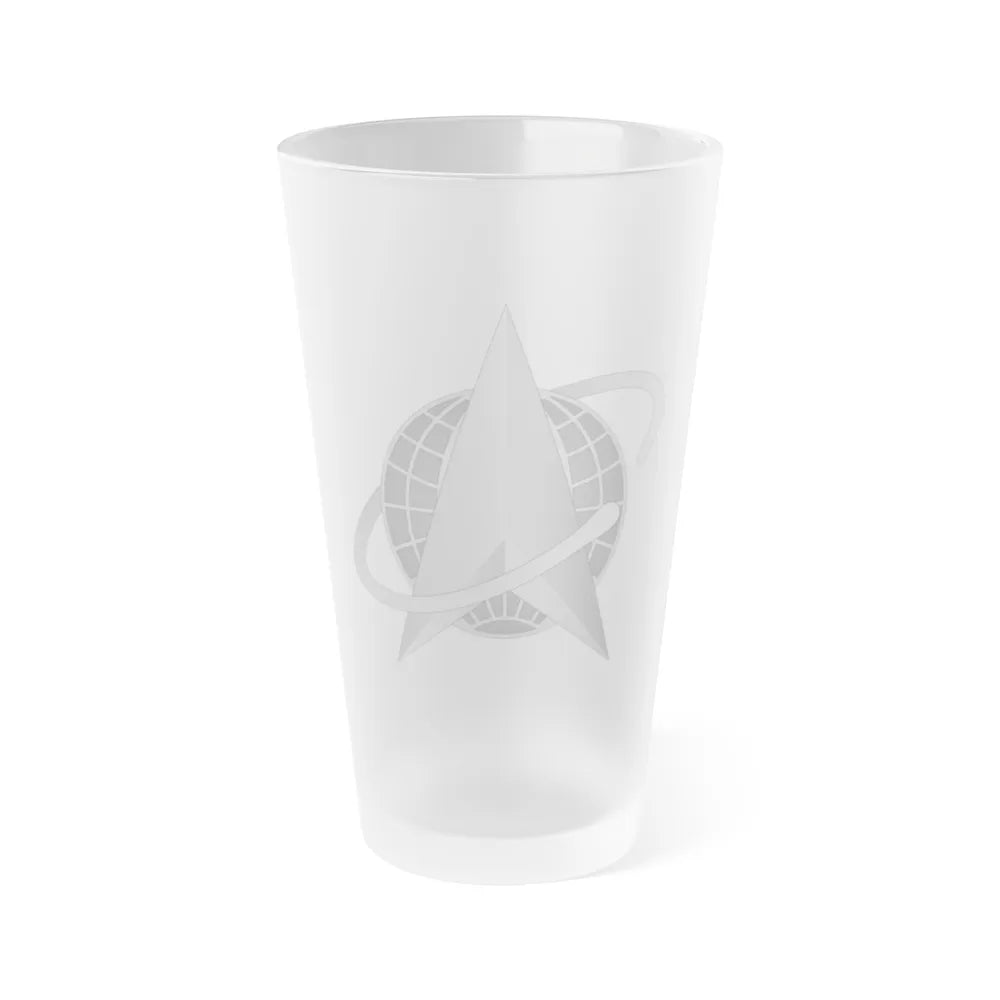 Delta Globe and Orbit Emblem, Cap Insignia (U.S. Space Force) Frosted Pint Glass 16oz-Go Mug Yourself