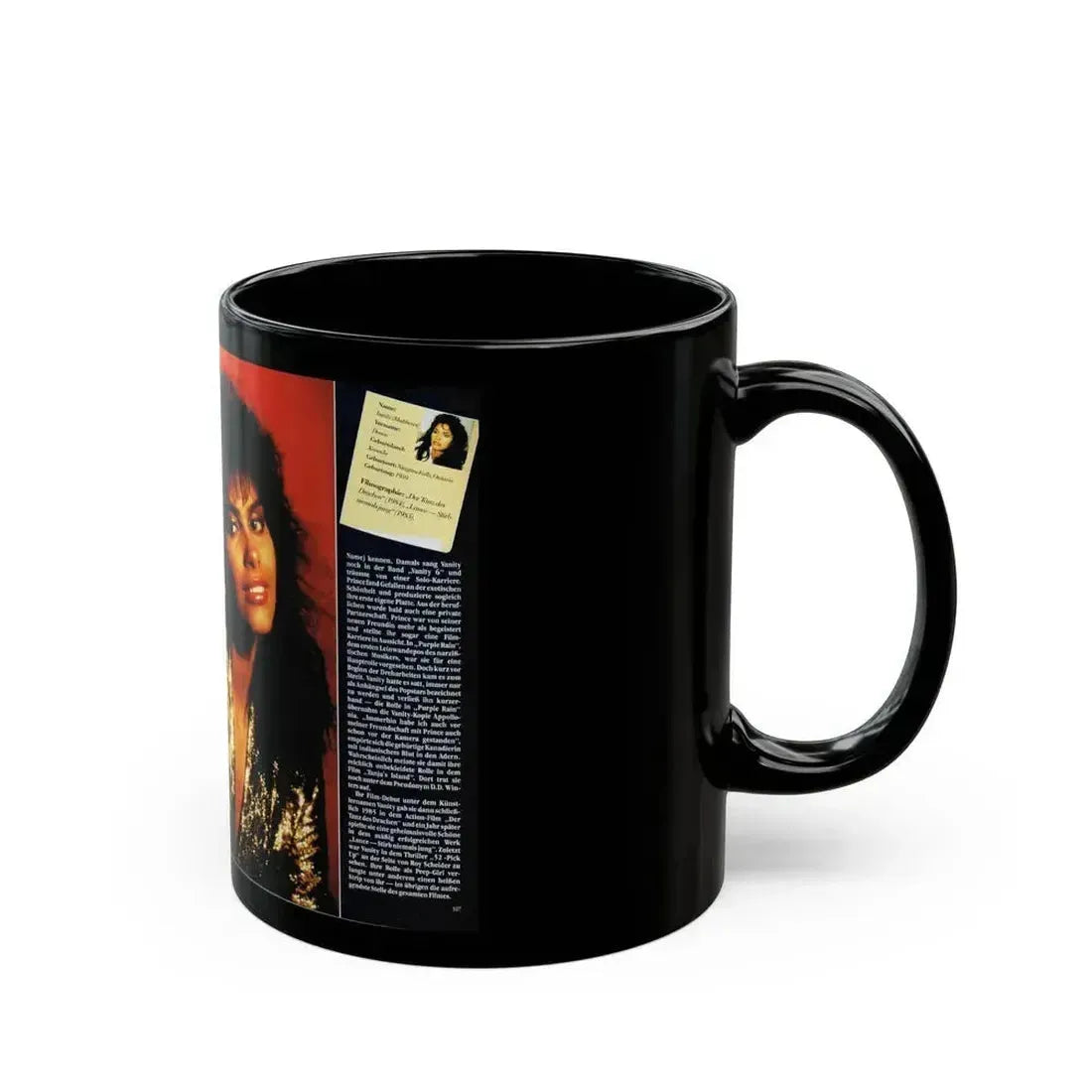 Denise Katrina Matthews 9 (Vintage Female Icon) Black Coffee Mug - Go Mug Yourself