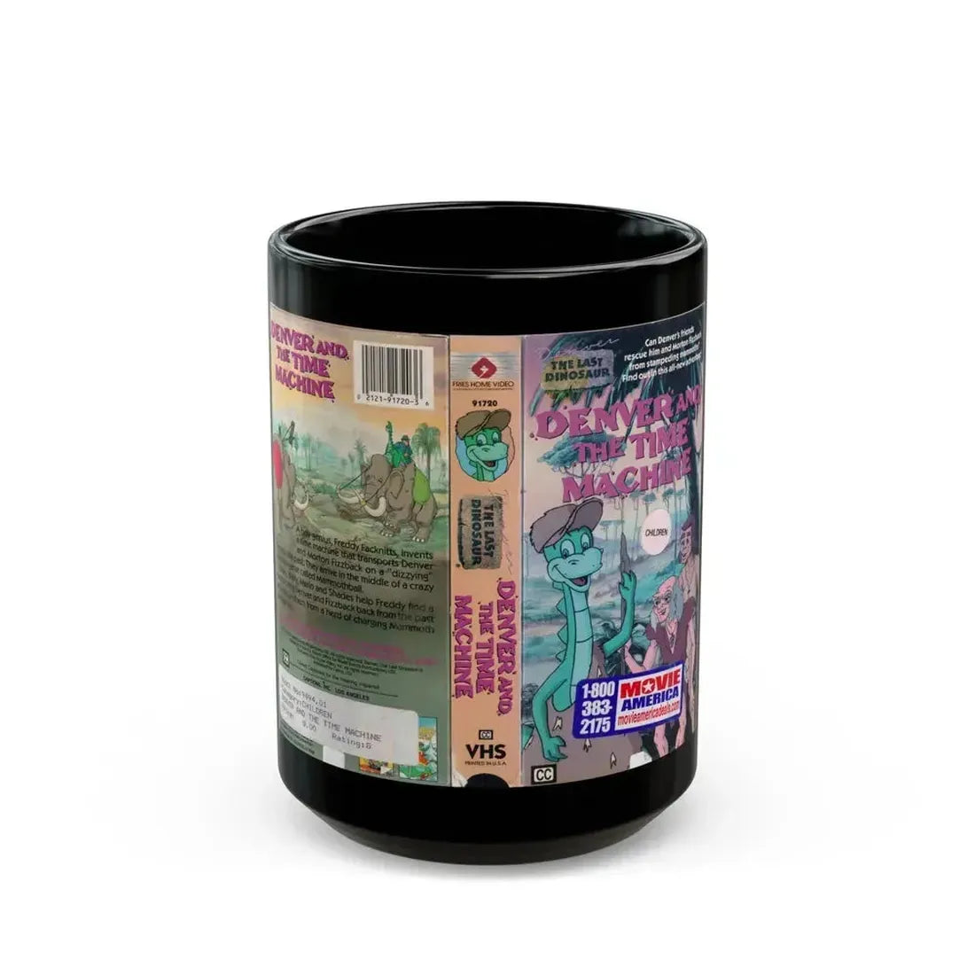 DENVER THE LAST DINOSAUR DENVER AND THE TIME MACHINE (VHS COVER) - Black Coffee Mug 15oz - Go Mug Yourself