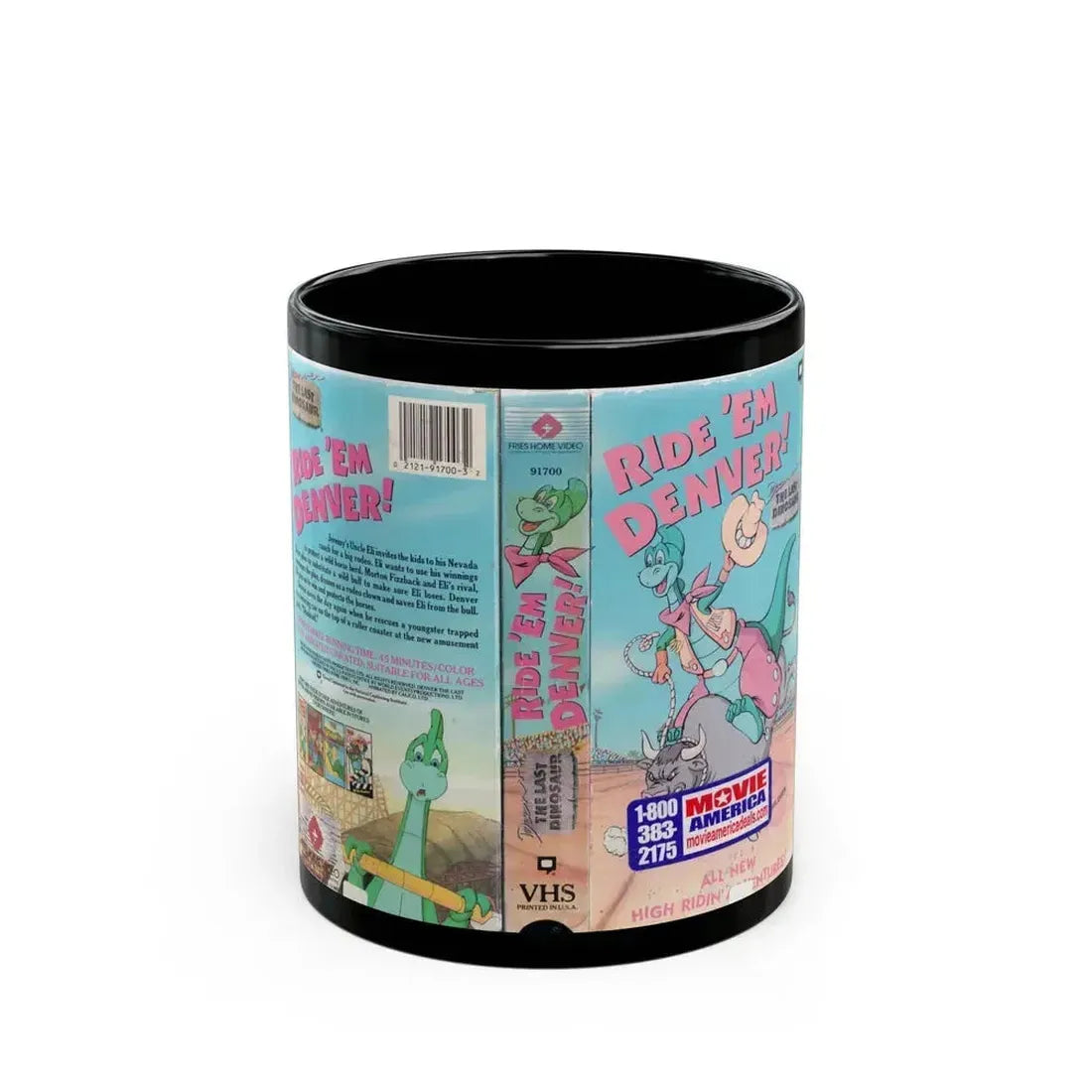 DENVER THE LAST DINOSAUR RIDE EM DENVER (VHS COVER) - Black Coffee Mug 11oz - Go Mug Yourself