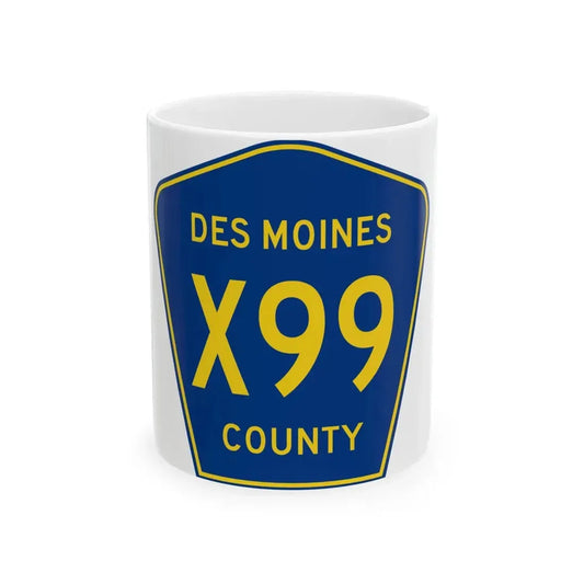 Des Moines County Route X99 IA (Iowa) (Road Sign) White Coffee Mug 11oz - Go Mug Yourself
