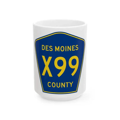 Des Moines County Route X99 IA (Iowa) (Road Sign) White Coffee Mug 15oz - Go Mug Yourself