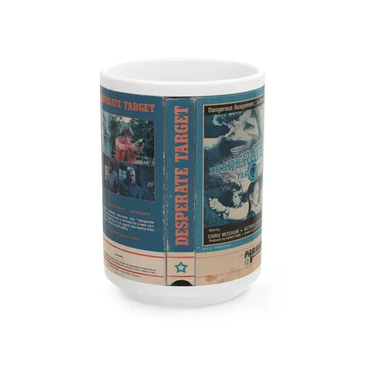 DESPERATE TARGET (VHS COVER) - White Coffee Mug 15oz - Go Mug Yourself