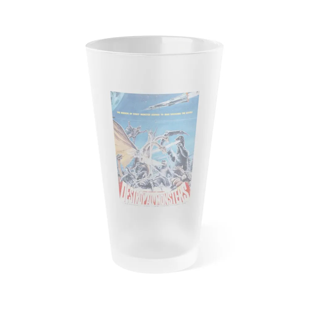 DESTROY ALL MONSTERS (2) GODZILLA 1968 Movie Poster - Frosted Pint Glass 16oz-16oz-Frosted-Go Mug Yourself