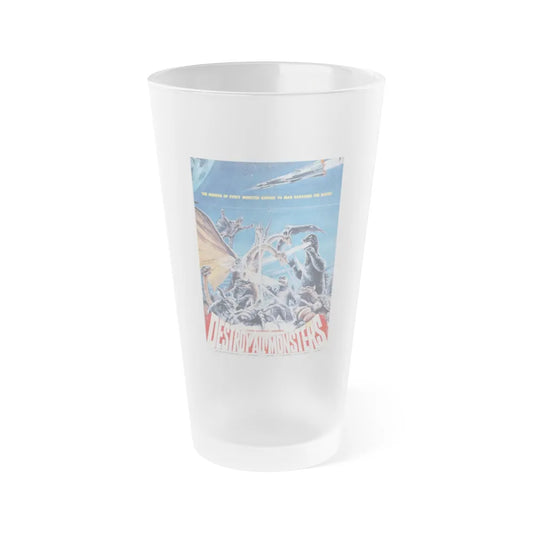 DESTROY ALL MONSTERS (2) GODZILLA 1968 Movie Poster - Frosted Pint Glass 16oz-16oz-Frosted-Go Mug Yourself