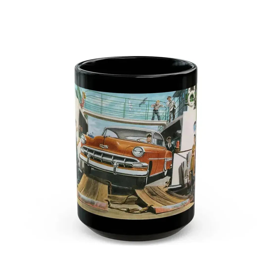 Detail from a 1954 Chevrolet advertisement - Black Coffee Mug 15oz - Go Mug Yourself
