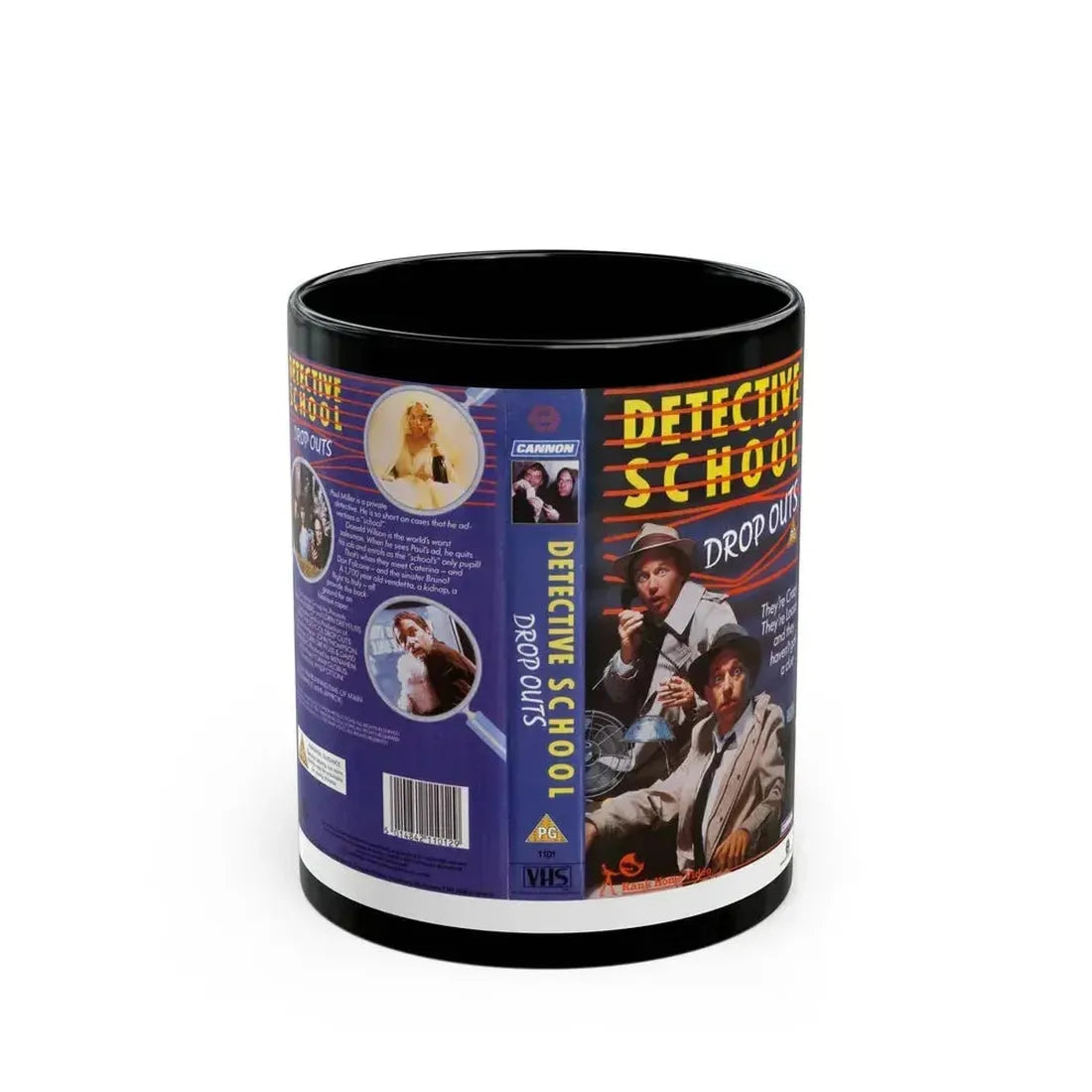 DETECTIVE SCHOOL DROP OUTS (VHS COVER) - Black Coffee Mug 11oz - Go Mug Yourself