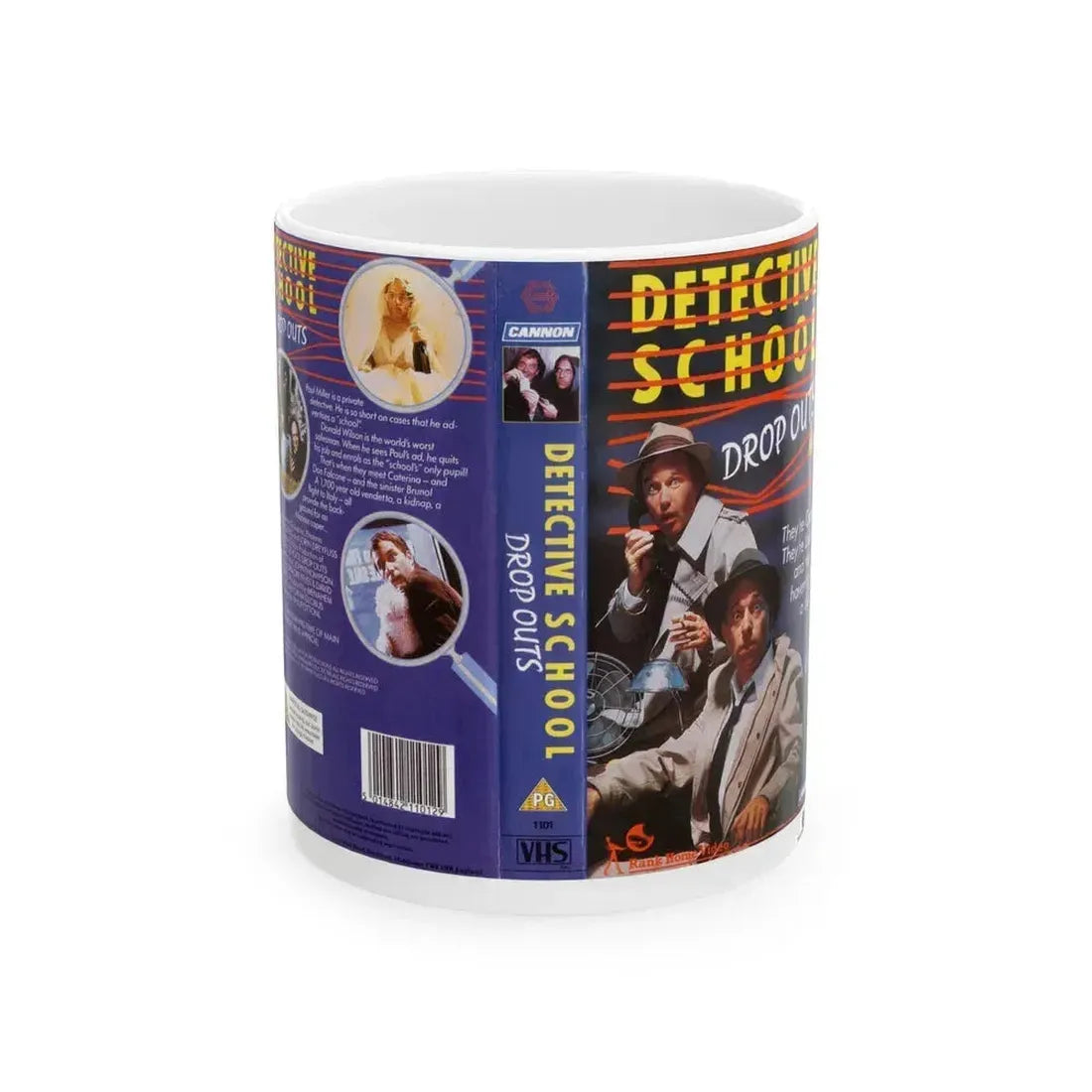 DETECTIVE SCHOOL DROP OUTS (VHS COVER) - White Coffee Mug 11oz - Go Mug Yourself