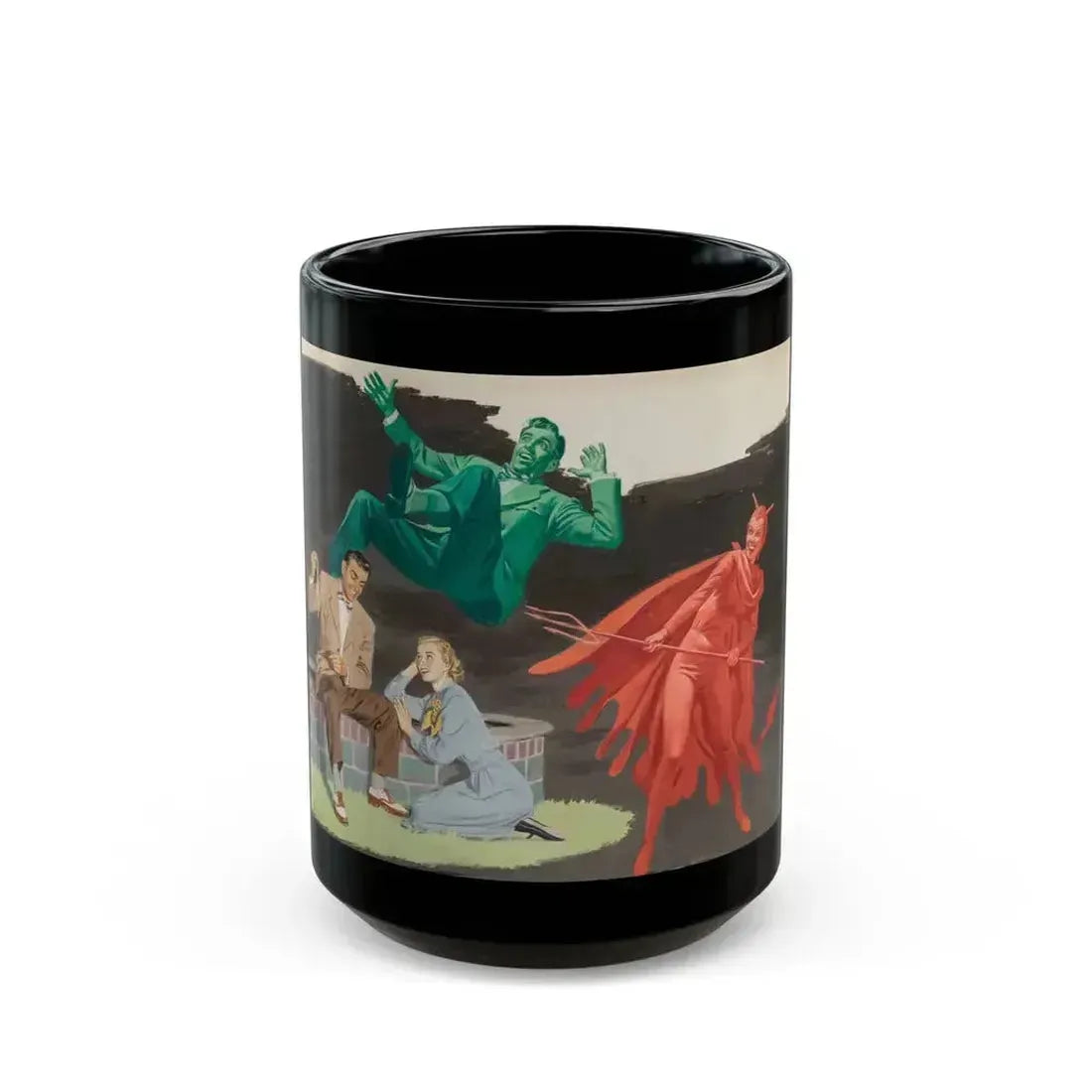 Devil and Angel, American Weekly Magazine interior illustration, 1951 - Black Coffee Mug 15oz - Go Mug Yourself