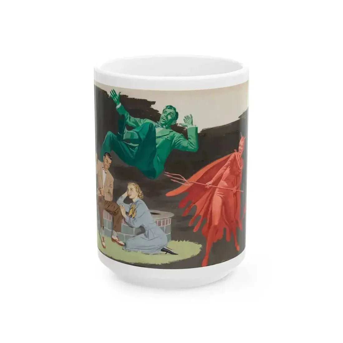 Devil and Angel, American Weekly Magazine interior illustration, 1951 - White Coffee Mug 15oz - Go Mug Yourself