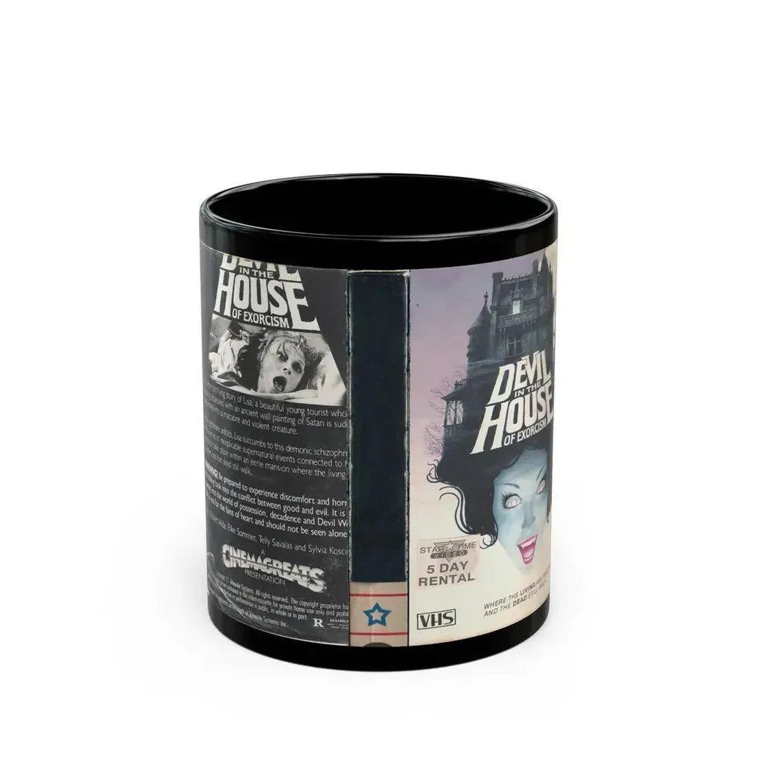 DEVIL IN THE HOUSE OF EXORCISM STAR TIME VIDEO (VHS COVER) - Black Coffee Mug 11oz - Go Mug Yourself