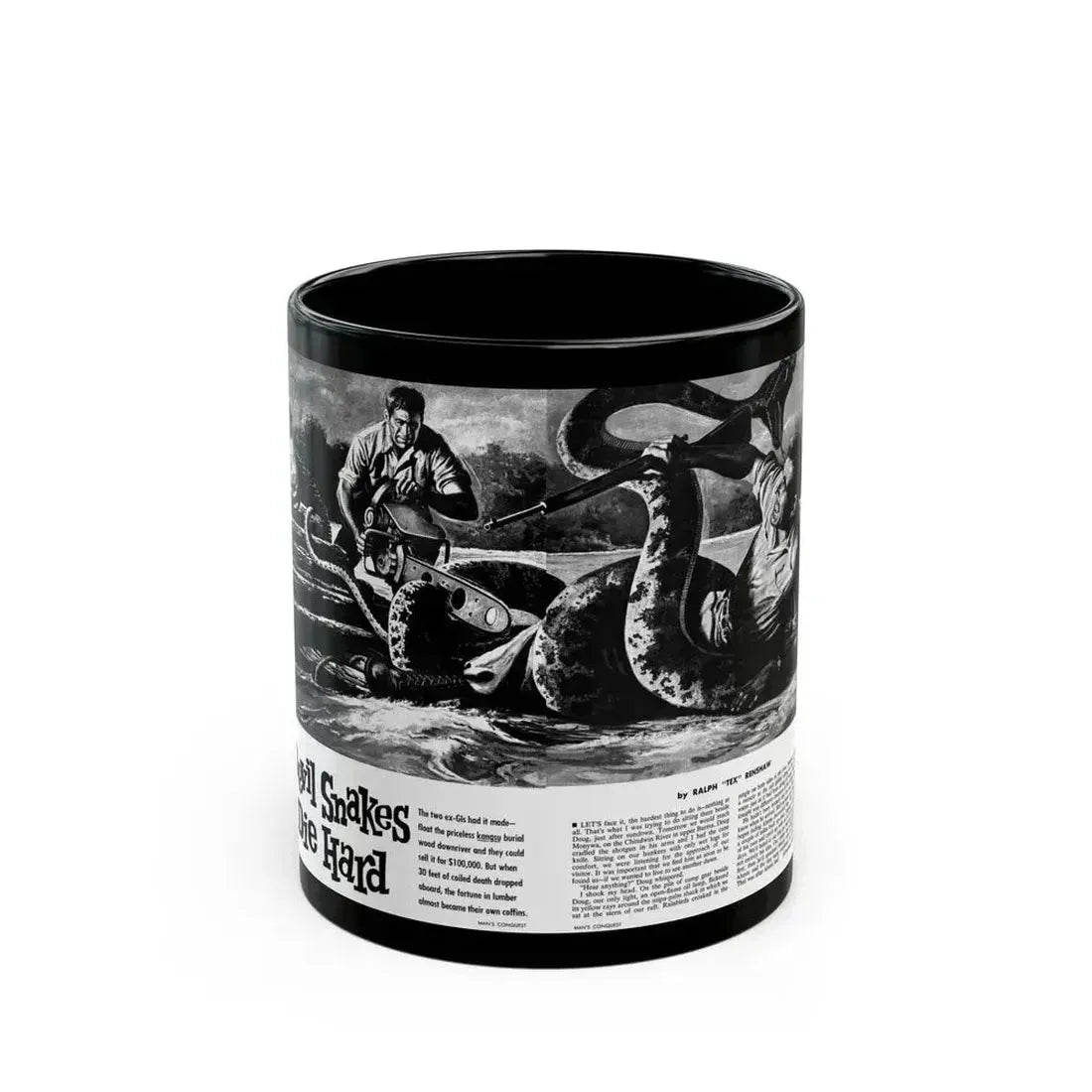 Devil Snakes Die Hard, Man's Conquest, October 1959 - Black Coffee Mug 11oz - Go Mug Yourself
