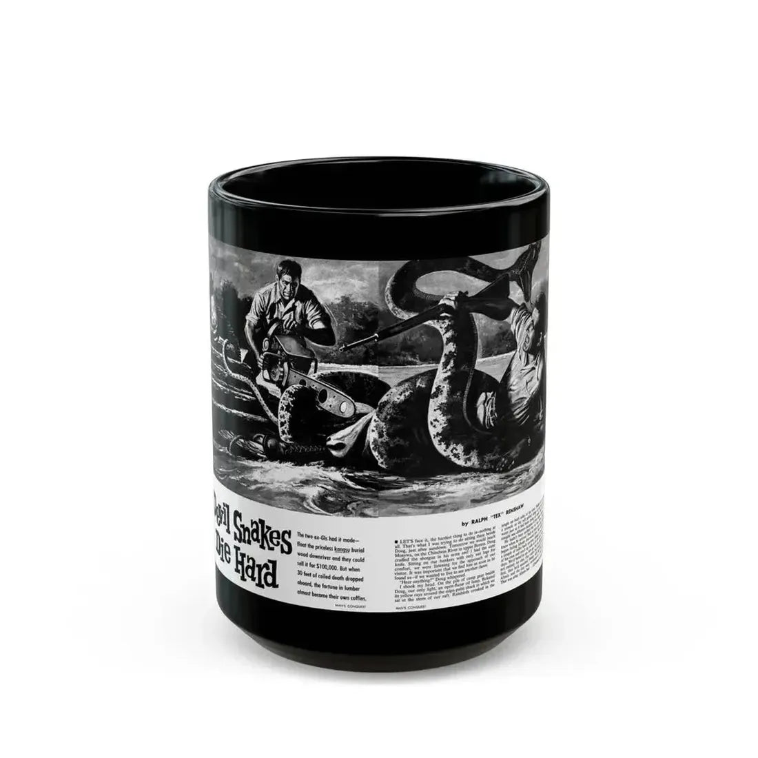 Devil Snakes Die Hard, Man's Conquest, October 1959 - Black Coffee Mug 15oz - Go Mug Yourself