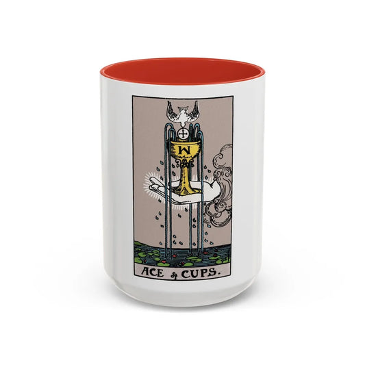 The Ace of Cups (Tarot Card) Accent Coffee Mug-15oz-Red-Go Mug Yourself