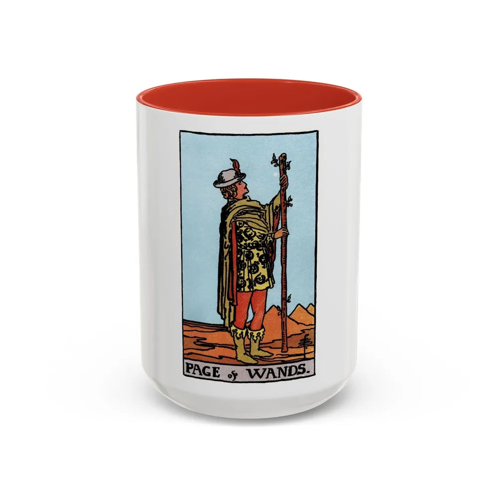 The Page of Wands (Tarot Card) Accent Coffee Mug-15oz-Red-Go Mug Yourself