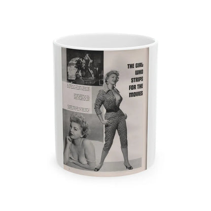 Barbara Nichols #407 - 1 Page, 3 B&W Photos & Captions from Modern Man Mag. Sept. '56 (Vintage Female Icon) White Coffee Mug-11oz-Go Mug Yourself