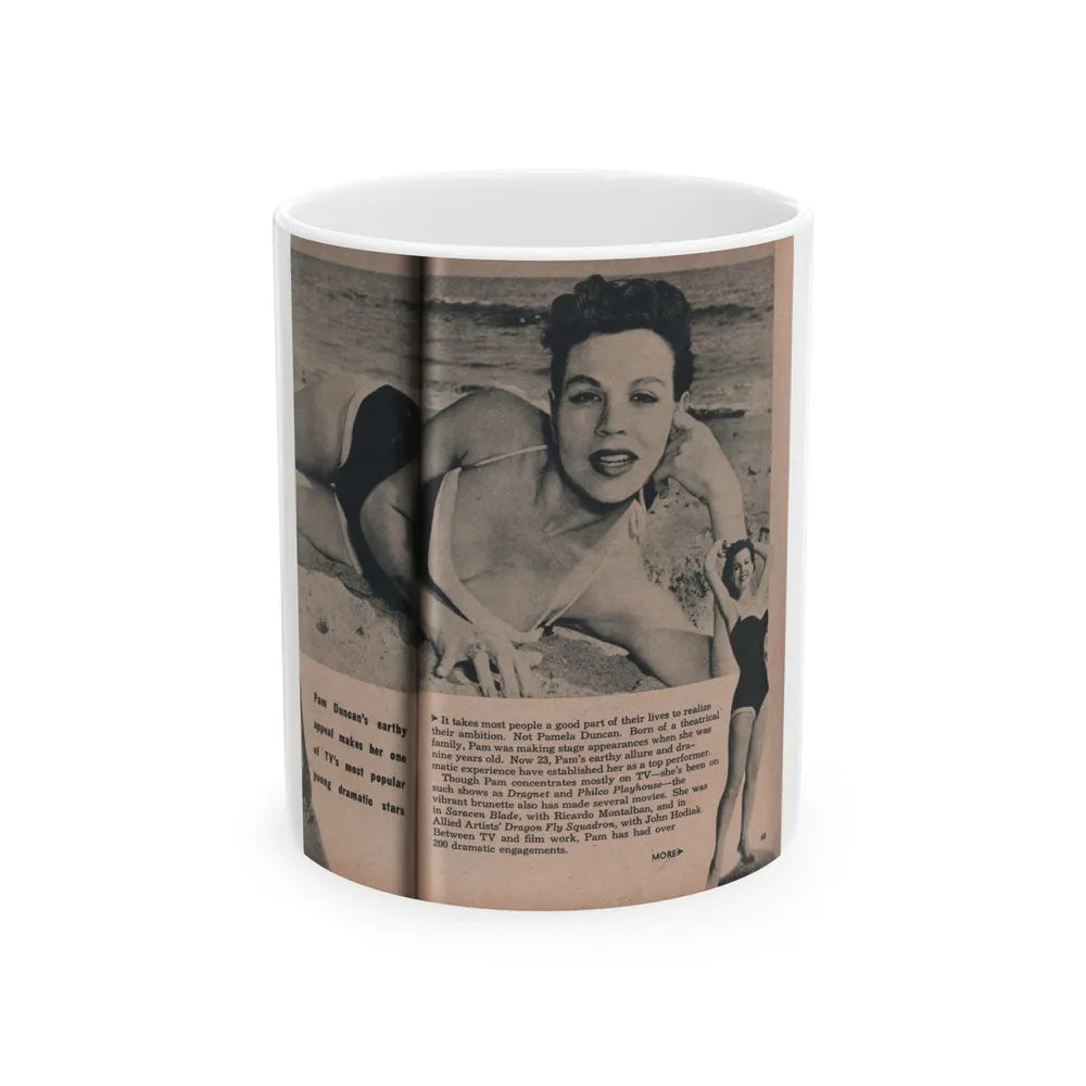 Pamela Duncan #26 - PHOTO Digest Mag. March '55 - 2 B&W Photos & Short Article (Vintage Female Icon) White Coffee Mug-11oz-Go Mug Yourself