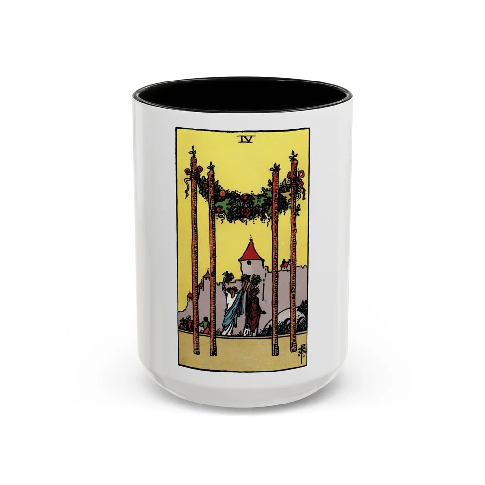 The 4 of Wands (Tarot Card) Accent Coffee Mug-15oz-Black-Go Mug Yourself