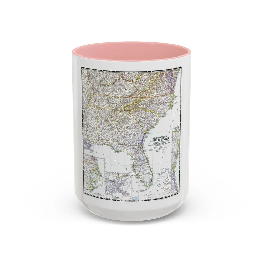 USA - Southeastern (1947) (Map) Accent Coffee Mug-15oz-Pink-Go Mug Yourself