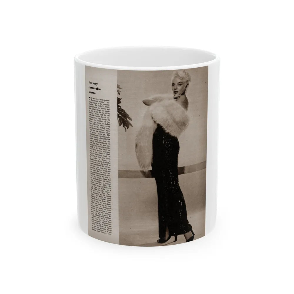 Sheree North #343 - 1 8x10 Page of B&W Glamour Photo with, Short Article from Movie Star Magazine Circa 1950's1 (Vintage Female Icon) White Coffee Mug-11oz-Go Mug Yourself