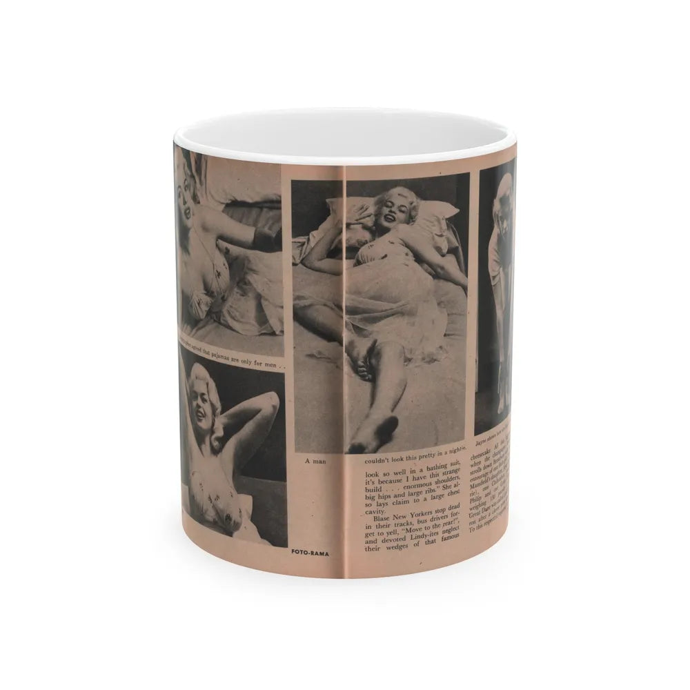 Jayne Mansfield #186 - 2 Pages, 4 B&W Photos, Captions & Article from Foto-rama Digest Mag. Dec. '56 (Vintage Female Icon) White Coffee Mug-11oz-Go Mug Yourself