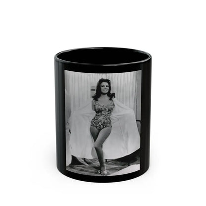 Pamela Tiffin #55 - 8x10 B&W Full Body 1 Piece Swimsuit Cheesecake Photo Hi-Res Re-Print (Vintage Female Icon) Black Coffee Mug-11oz-Go Mug Yourself