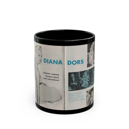 Diana Dors #134 - 3 B&W Photos, 1 Color Tinted & More from Pose Pocket Mag. July '58 (Vintage Female Icon) Black Coffee Mug 11oz - Go Mug Yourself