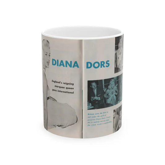 Diana Dors #134 - 3 B&W Photos, 1 Color Tinted & More from Pose Pocket Mag. July '58 (Vintage Female Icon) White Coffee Mug 11oz - Go Mug Yourself