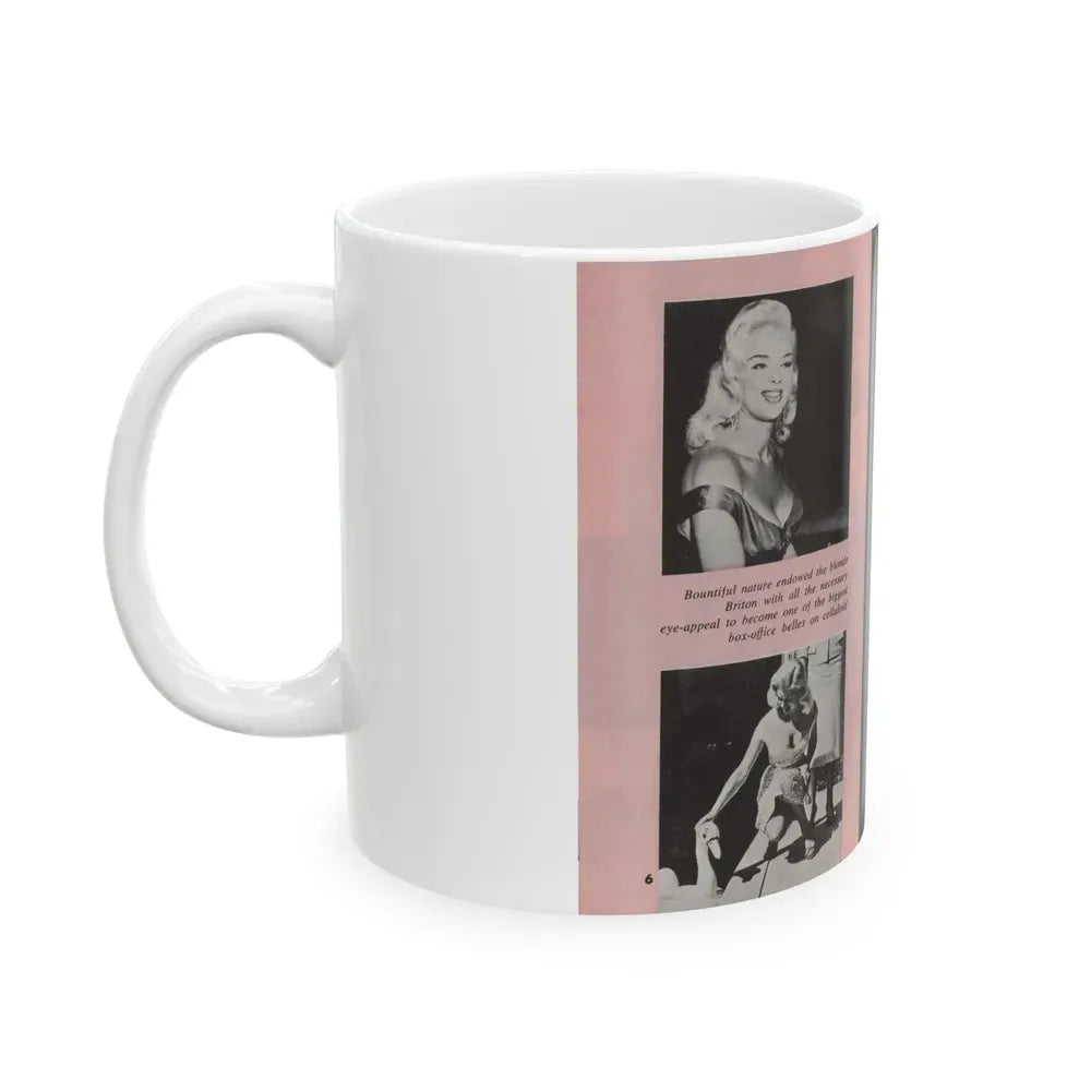 Diana Dors #135 - 4 B&W Photos & Caption from Pose! Pocket Mag. from July '58 (Vintage Female Icon) White Coffee Mug - Go Mug Yourself
