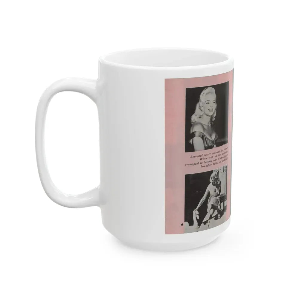 Diana Dors #135 - 4 B&W Photos & Caption from Pose! Pocket Mag. from July '58 (Vintage Female Icon) White Coffee Mug - Go Mug Yourself