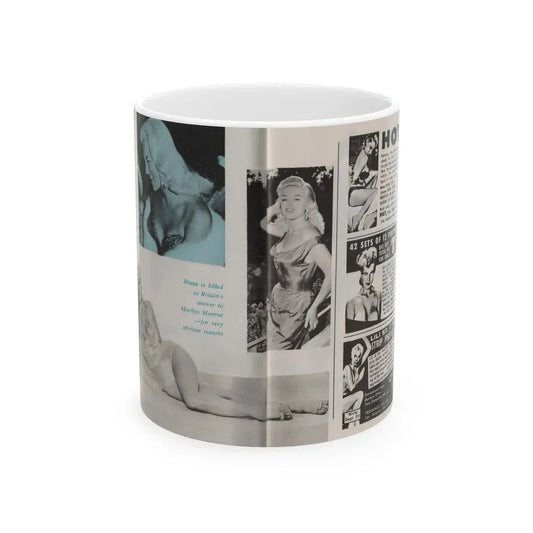 Diana Dors #136 - 3 B&W Photos & 1 Color Tinted from Pose! Pocket Mag. July '58 (Vintage Female Icon) White Coffee Mug 11oz - Go Mug Yourself