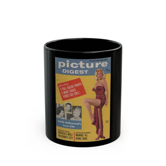 Diana Dors #138 - Diana on Cover in Color from Picture Digest Mag. Dec. '56 (Vintage Female Icon) Black Coffee Mug 11oz - Go Mug Yourself