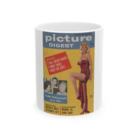 Diana Dors #138 - Diana on Cover in Color from Picture Digest Mag. Dec. '56 (Vintage Female Icon) White Coffee Mug 11oz - Go Mug Yourself