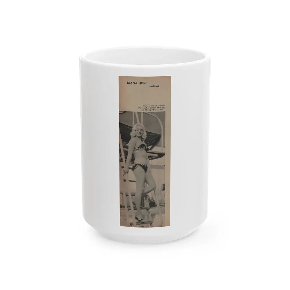 Diana Dors #141 - 2 of 2 B&W Pin-Up Photos from Mr. Magazine Aug. of '59 (Vintage Female Icon) White Coffee Mug 15oz - Go Mug Yourself
