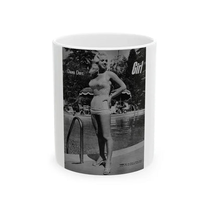 Diana Dors #213 - Vintage B&W 8.5x10.5 Pin-Up Photo with, Headline & Caption from Pin-Up or Movie Star Magazine Circa 1950's 1 (Vintage Female Icon) White Coffee Mug 11oz - Go Mug Yourself