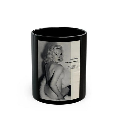Diana Dors #218 - Pages 1 of 3 with 1 nude B&W Photo partially covered from Nugget Magazine May '56 (Vintage Female Icon) Black Coffee Mug 11oz - Go Mug Yourself