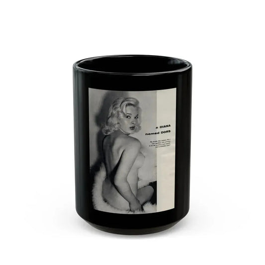 Diana Dors #218 - Pages 1 of 3 with 1 nude B&W Photo partially covered from Nugget Magazine May '56 (Vintage Female Icon) Black Coffee Mug 15oz - Go Mug Yourself