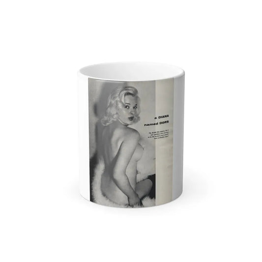 Diana Dors #218 - Pages 1 of 3 with 1 nude B&W Photo partially covered from Nugget Magazine May '56 (Vintage Female Icon) Color Changing Mug 11oz 11oz - Go Mug Yourself