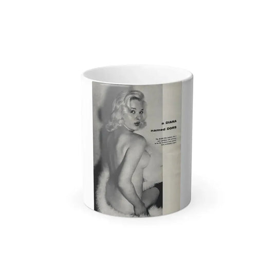 Diana Dors #218 - Pages 1 of 3 with 1 nude B&W Photo partially covered from Nugget Magazine May '56 (Vintage Female Icon) Color Changing Mug 11oz 11oz - Go Mug Yourself