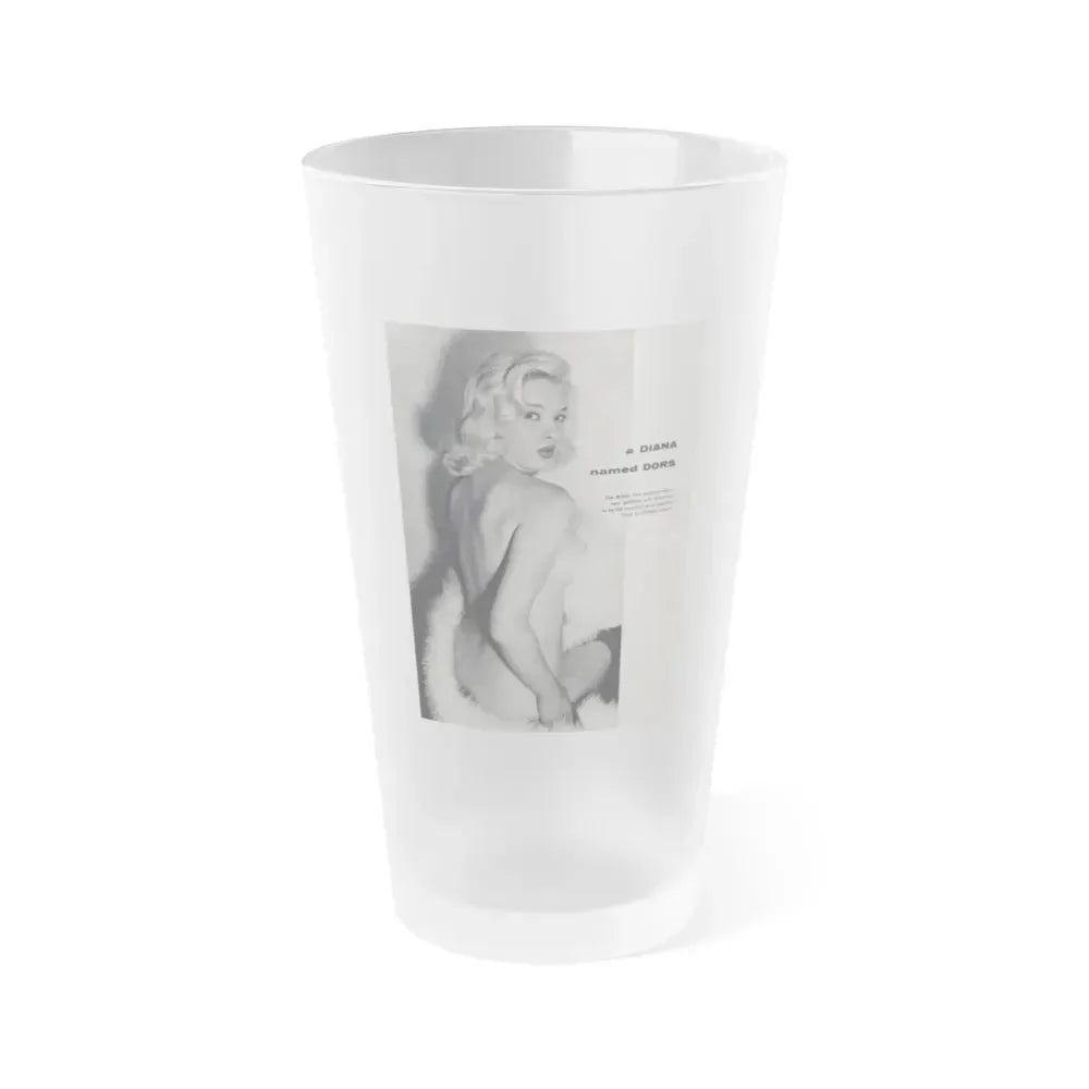 Diana Dors #218 - Pages 1 of 3 with 1 nude B&W Photo partially covered from Nugget Magazine May '56 (Vintage Female Icon) Frosted Pint Glass 16oz 16oz Frosted - Go Mug Yourself