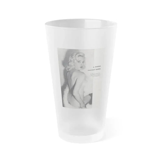 Diana Dors #218 - Pages 1 of 3 with 1 nude B&W Photo partially covered from Nugget Magazine May '56 (Vintage Female Icon) Frosted Pint Glass 16oz 16oz Frosted - Go Mug Yourself