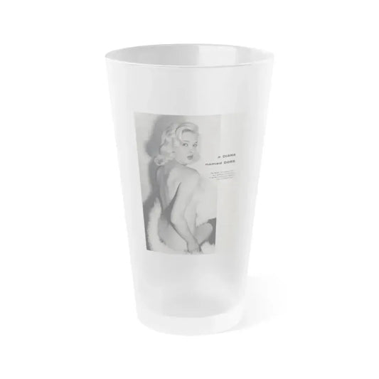 Diana Dors #218 - Pages 1 of 3 with 1 nude B&W Photo partially covered from Nugget Magazine May '56 (Vintage Female Icon) Frosted Pint Glass 16oz 16oz Frosted - Go Mug Yourself