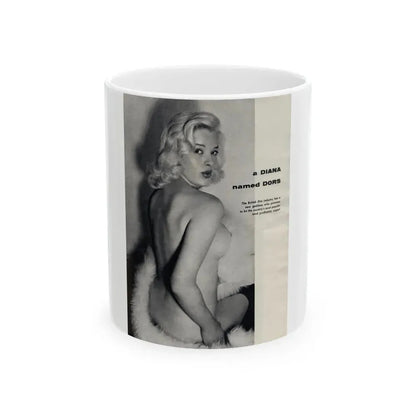 Diana Dors #218 - Pages 1 of 3 with 1 nude B&W Photo partially covered from Nugget Magazine May '56 (Vintage Female Icon) White Coffee Mug 11oz - Go Mug Yourself