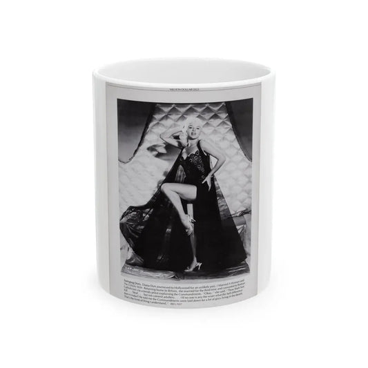 Diana Dors #221 - B&W Glamour Magazine Page Photo with, caption & brieg article on Diane (Vintage Female Icon) White Coffee Mug 11oz - Go Mug Yourself