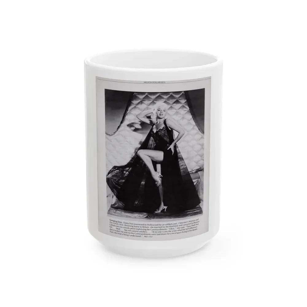 Diana Dors #221 - B&W Glamour Magazine Page Photo with, caption & brieg article on Diane (Vintage Female Icon) White Coffee Mug 15oz - Go Mug Yourself