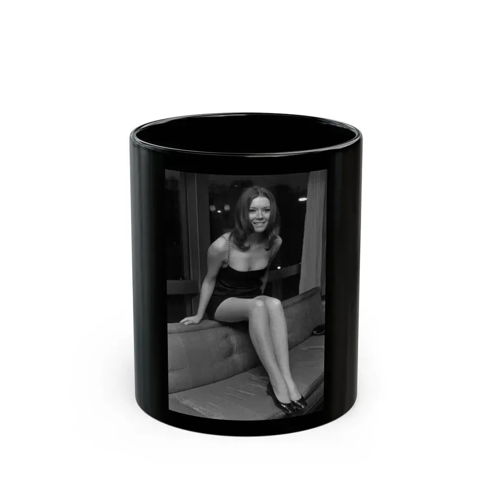 Diana Rigg #03 (Vintage Female Icon) Black Coffee Mug 11oz - Go Mug Yourself