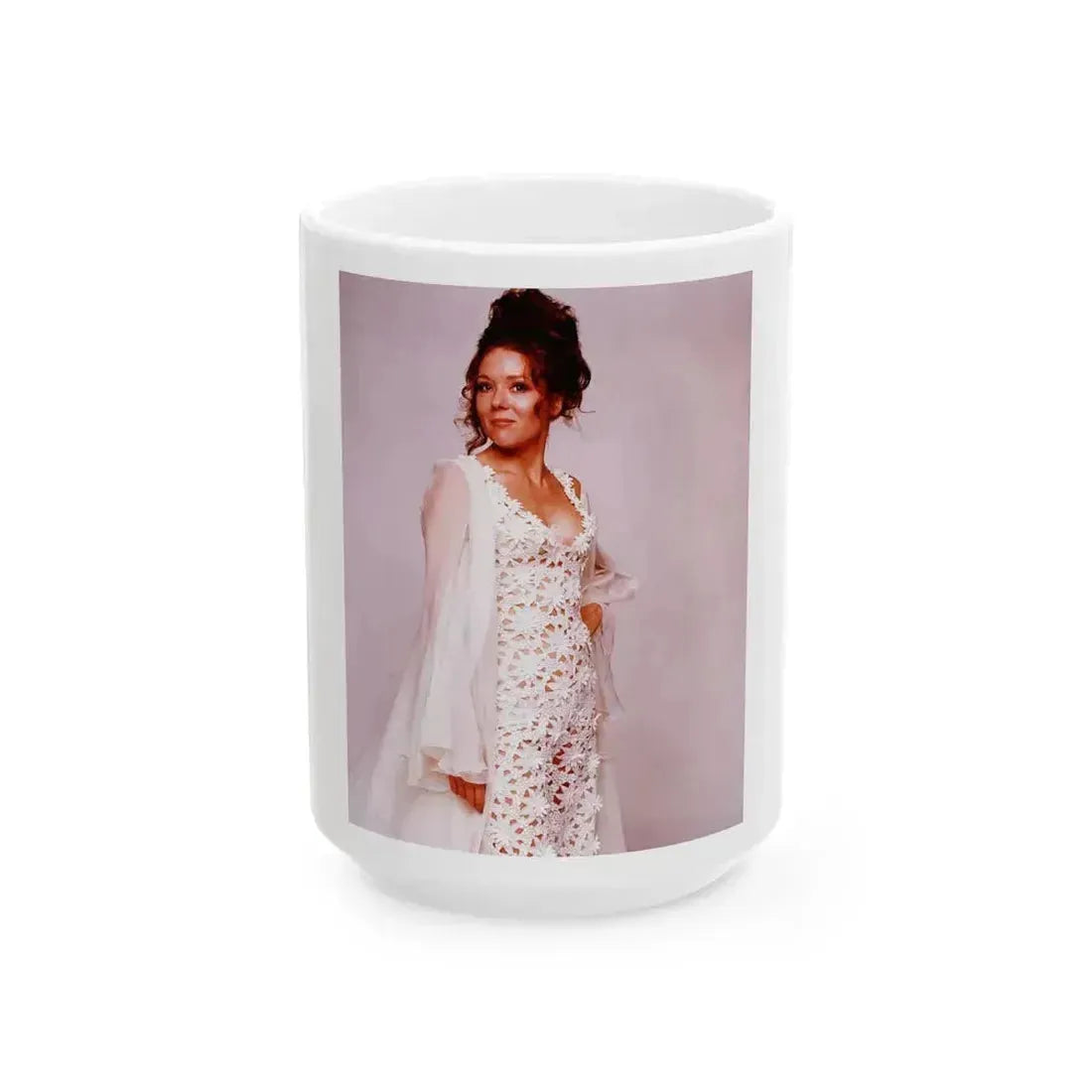 Diana Rigg #31 (Vintage Female Icon) White Coffee Mug 15oz - Go Mug Yourself