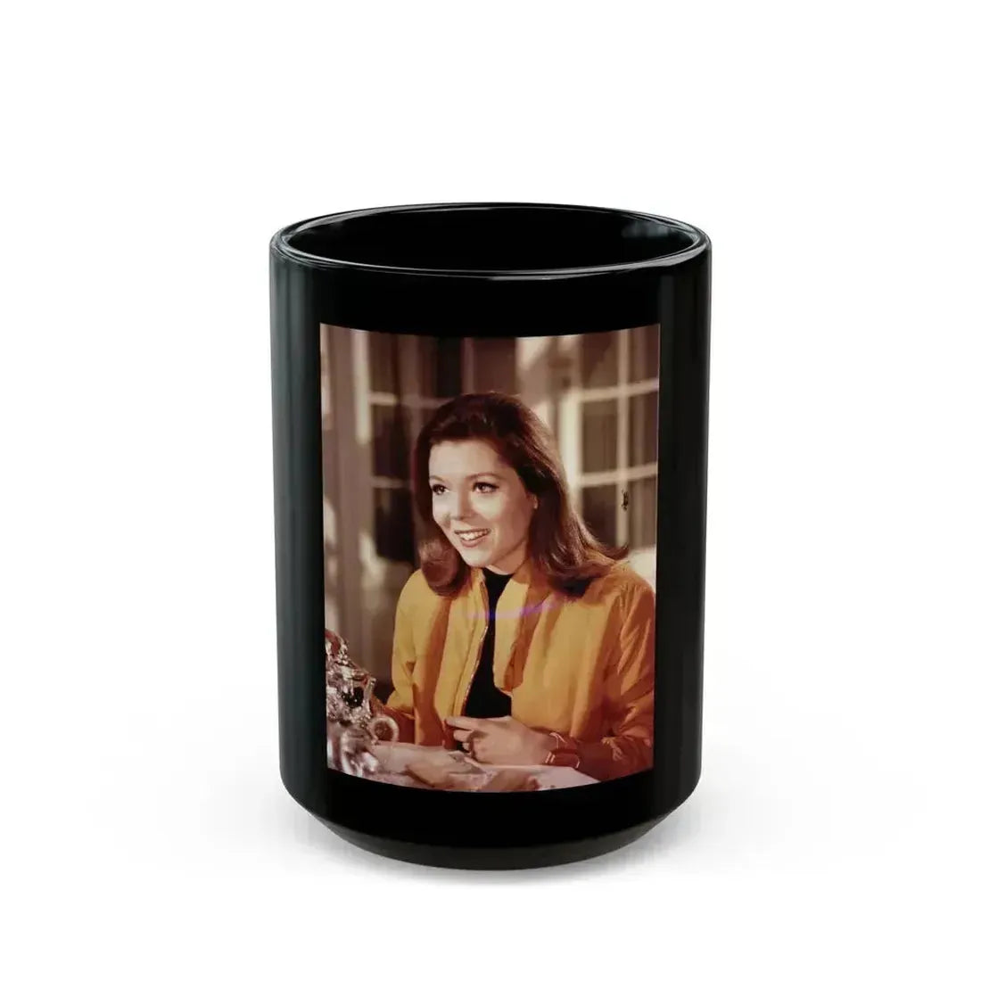 Diana Rigg #35 (Vintage Female Icon) Black Coffee Mug 15oz - Go Mug Yourself