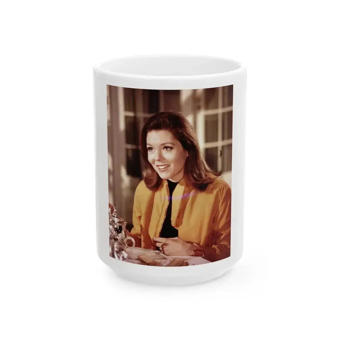 Diana Rigg #35 (Vintage Female Icon) White Coffee Mug 15oz - Go Mug Yourself